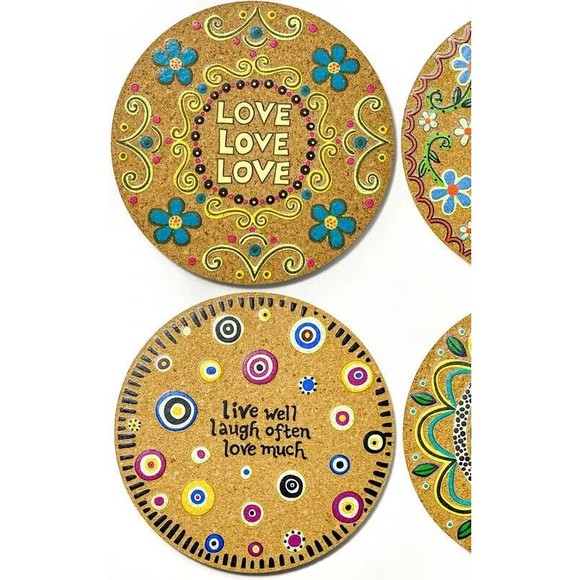 Love Flowers Coaster Set Of 4 Live Well Laugh Often Love Much Boho Style NIP - Picture 2 of 3